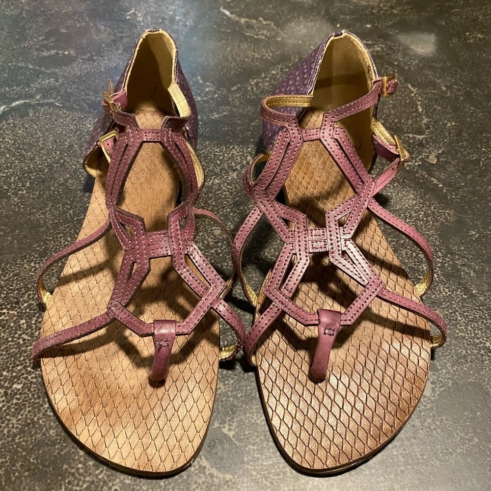 Dumond Purple Mauve Caged Gladiator Flat Leather Sandals Size 39